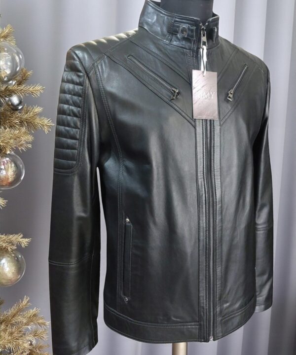 Черно мъжко кожено яке | KIMY Style
