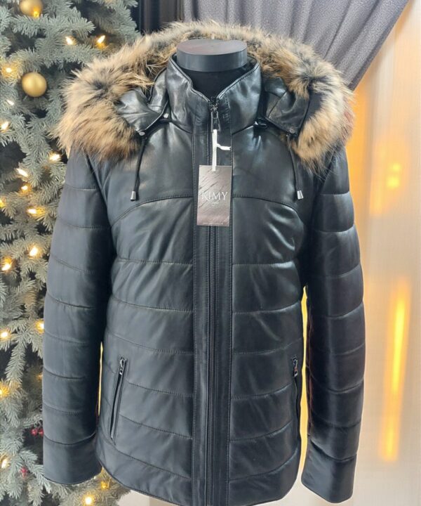 Мъжко топло яке от естествена кожа с качулка сатенена подплата | Kimy Style