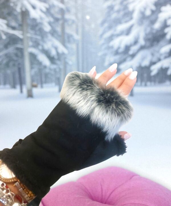 Топли черни ръкавици без пръсти с пух 05