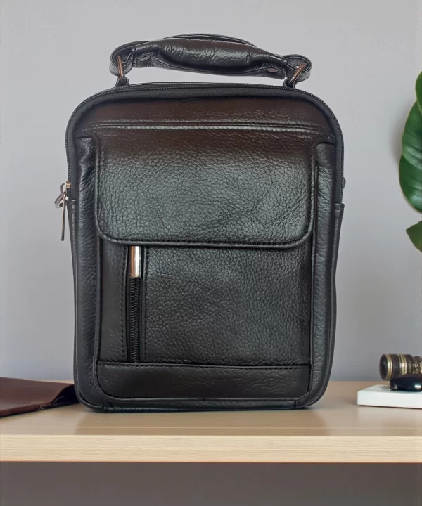 Черна мъжка кожена чанта, естествена кожа | Kimy Style